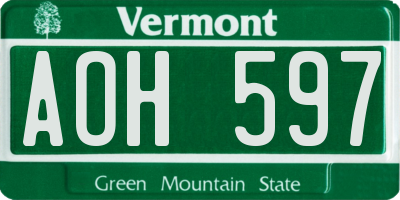 VT license plate AOH597