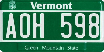 VT license plate AOH598