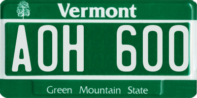 VT license plate AOH600