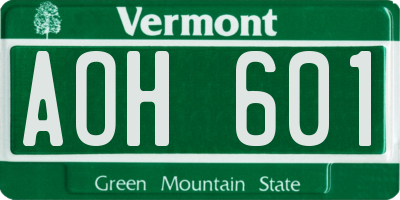 VT license plate AOH601