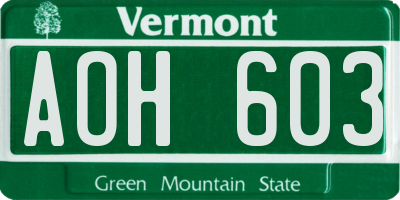 VT license plate AOH603