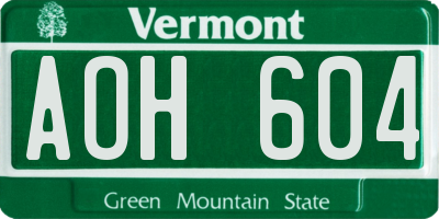 VT license plate AOH604