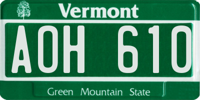 VT license plate AOH610