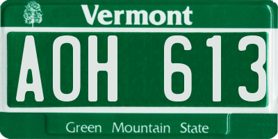 VT license plate AOH613