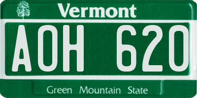 VT license plate AOH620