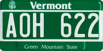 VT license plate AOH622