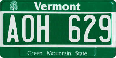 VT license plate AOH629