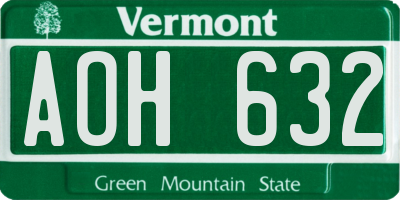 VT license plate AOH632