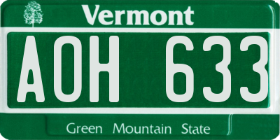 VT license plate AOH633
