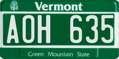 VT license plate AOH635