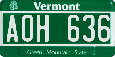 VT license plate AOH636