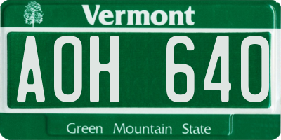 VT license plate AOH640