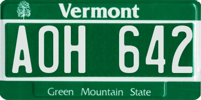 VT license plate AOH642
