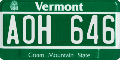VT license plate AOH646