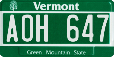 VT license plate AOH647