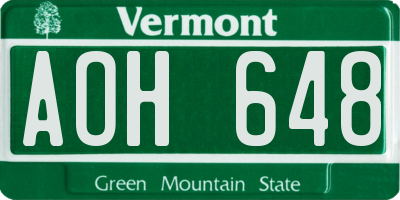 VT license plate AOH648