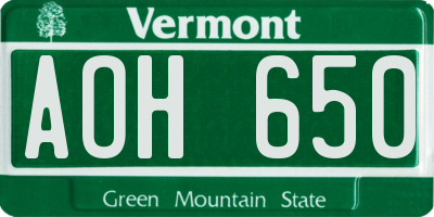 VT license plate AOH650