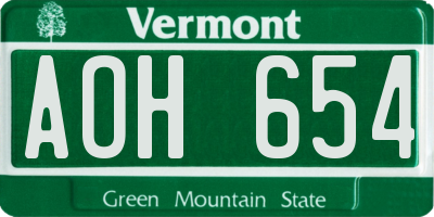 VT license plate AOH654