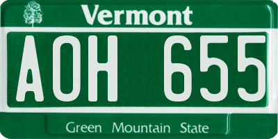 VT license plate AOH655
