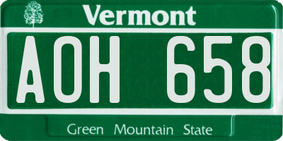 VT license plate AOH658