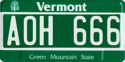 VT license plate AOH666