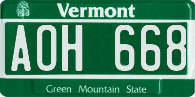 VT license plate AOH668