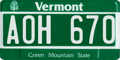 VT license plate AOH670