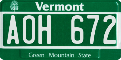 VT license plate AOH672