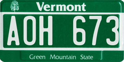 VT license plate AOH673