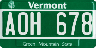 VT license plate AOH678