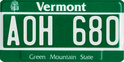 VT license plate AOH680