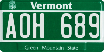 VT license plate AOH689