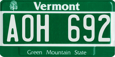 VT license plate AOH692