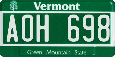 VT license plate AOH698
