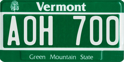VT license plate AOH700