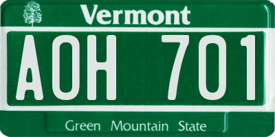 VT license plate AOH701