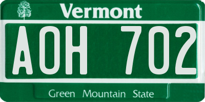 VT license plate AOH702