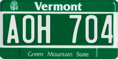 VT license plate AOH704