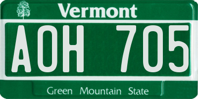 VT license plate AOH705