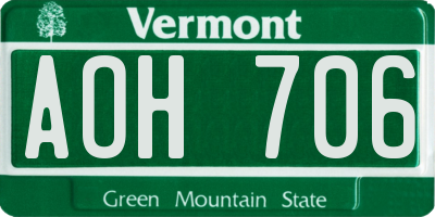 VT license plate AOH706