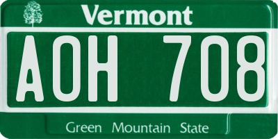 VT license plate AOH708