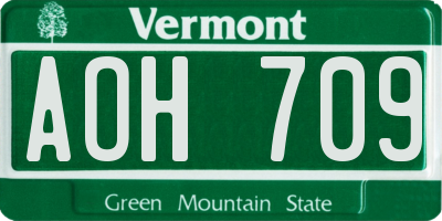 VT license plate AOH709