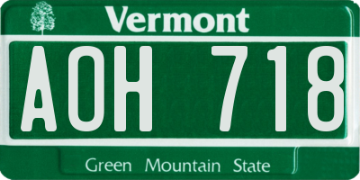 VT license plate AOH718