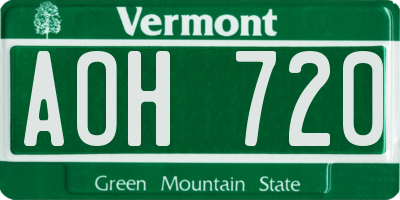 VT license plate AOH720