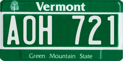 VT license plate AOH721