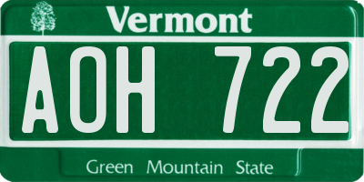 VT license plate AOH722