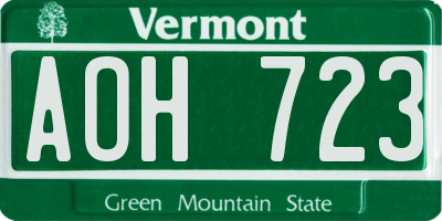 VT license plate AOH723