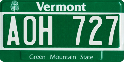 VT license plate AOH727
