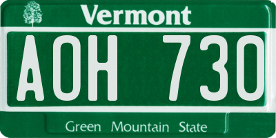 VT license plate AOH730