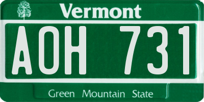 VT license plate AOH731